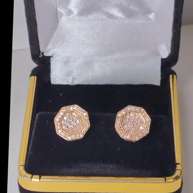 Gold octagon cluster stud earrings in a black gift box